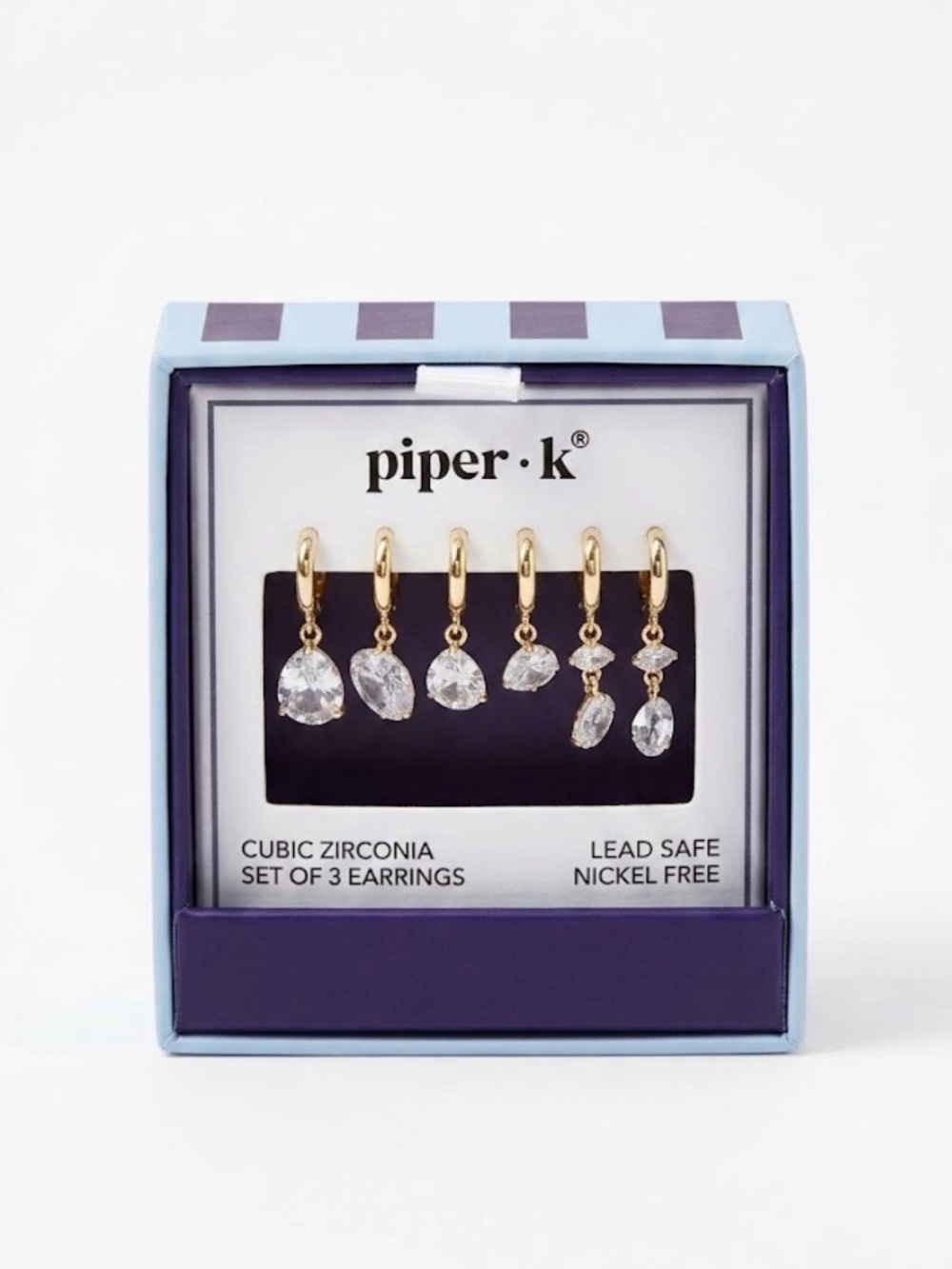NWT ⚜️💎⚜️ Piper K Gorgeous Golden Tone Earrings Set with Cubic Zirconia